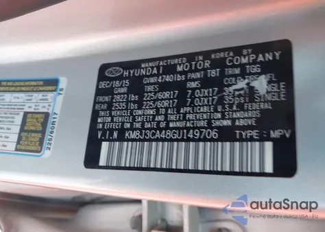 2016 Hyundai Tucson Se z USA, uszkodzony, nr VIN KM8J3CA48GU149706